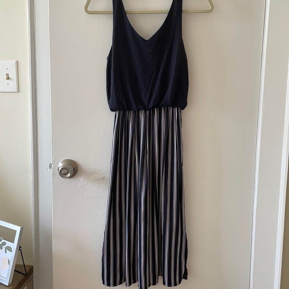 LOFT sleveless striped midi dress